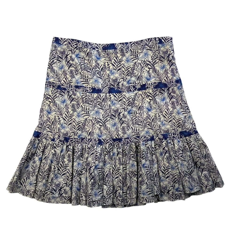 KAREN MILLEN Skirt Blue Floral Tiered Fit & Flare Sz 6 Feminine Butterfly Boho - Picture 2 of 14
